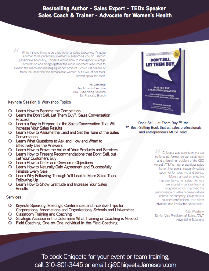 CJ Speaker One Back Chiqeeta Jameson Bestselling Author Sales Coach and Speaker