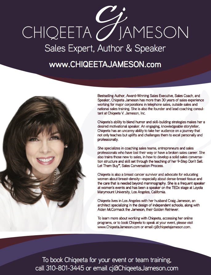 CJ Speaker One Front Chiqeeta Jameson Bestselling Author Sales Coach and Speaker